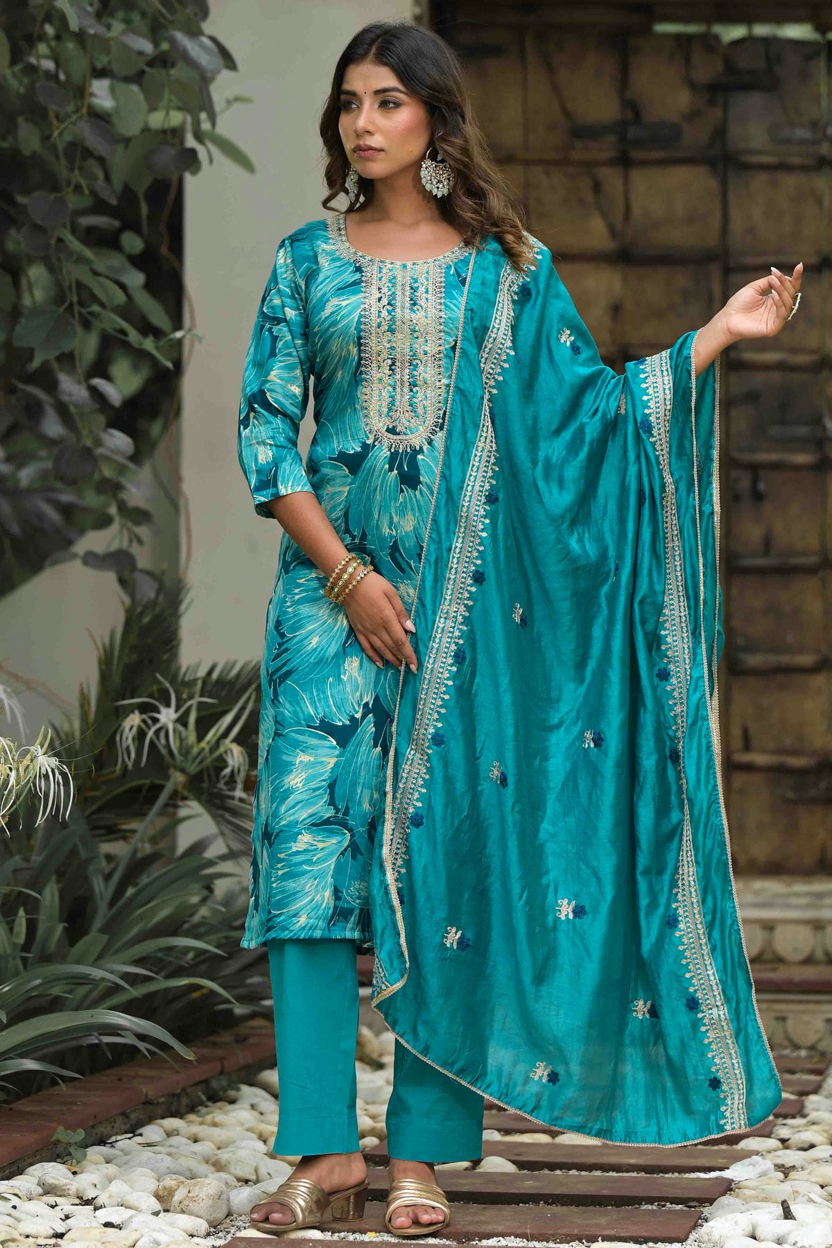 Sky Blue Colour Jam Cotton Stitched Pant Style Suit VSSS1140734