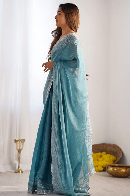 Sky Blue Colour Jimmy Choo Designer Saree