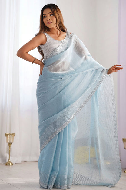 Sky Blue Colour Jimmy Choo Designer Saree