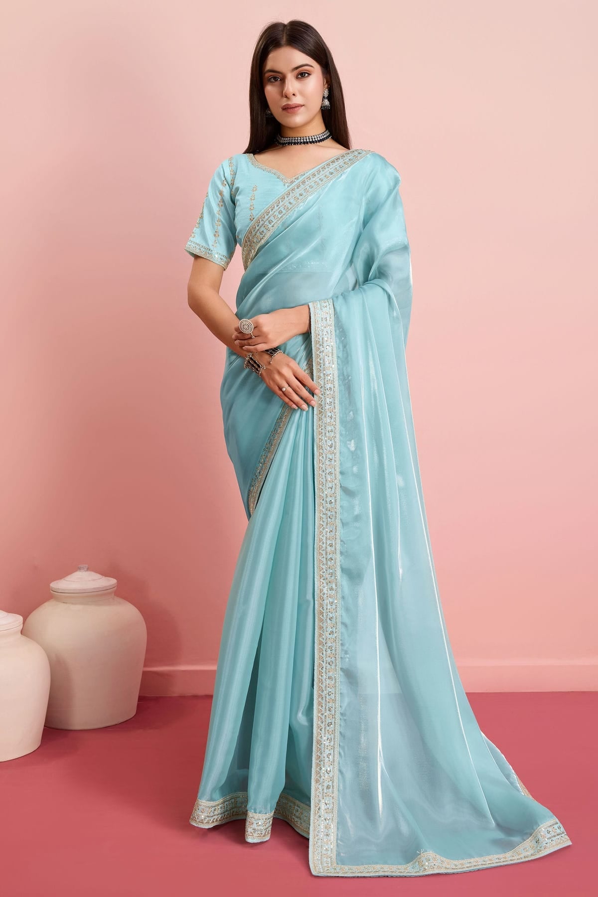 Sky Blue Colour Jimmy Choo Saree