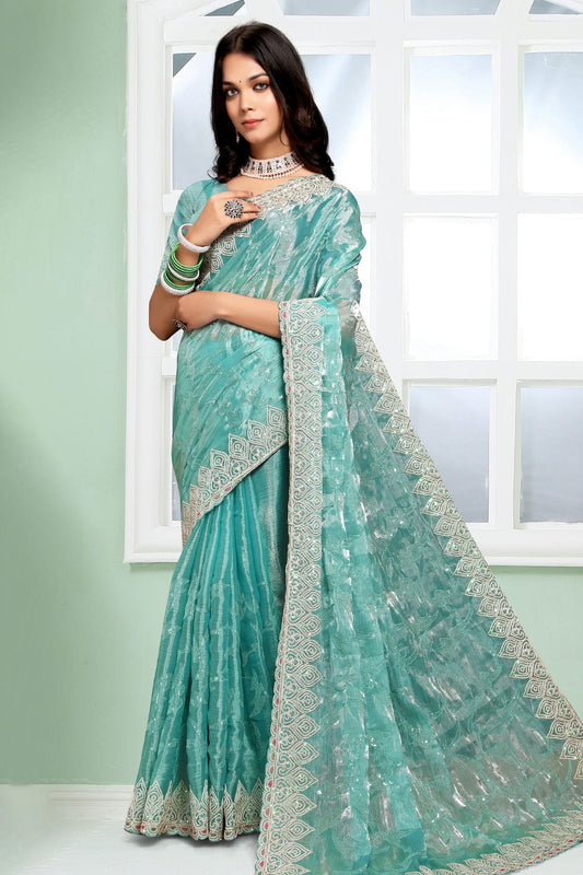 Sky Blue Colour Jimmy Choo Silk Designer Saree