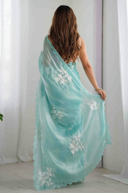 Sky Blue Colour Jimmy choo Designer Saree