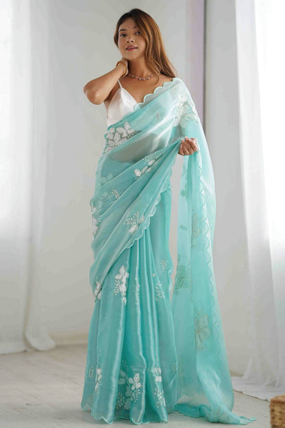 Sky Blue Colour Jimmy choo Designer Saree