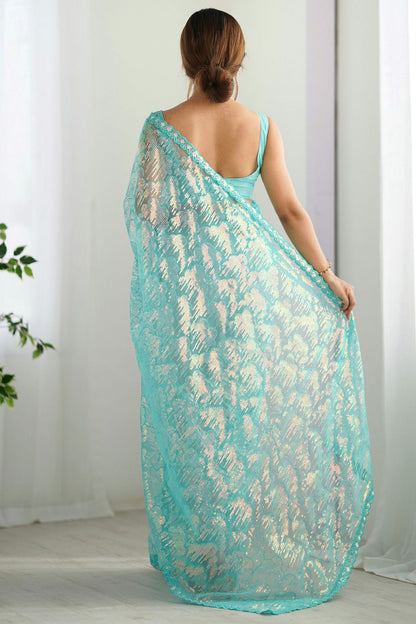 Sky Blue Colour Mono Net Designer Saree