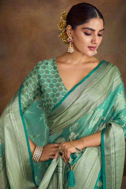 Sky Blue Colour Moss Brasso Traditional Saree