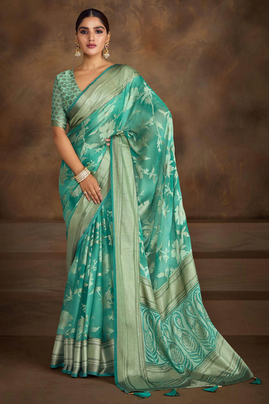 Sky Blue Colour Moss Brasso Traditional Saree