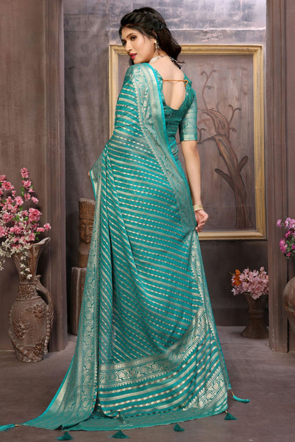 Sky Blue Colour Moss Brasso Traditional Saree