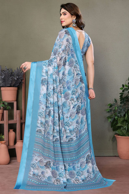 Sky Blue Colour Moss Satin Saree VSSD1180199