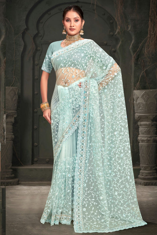 Sky Blue Colour Net Designer Saree