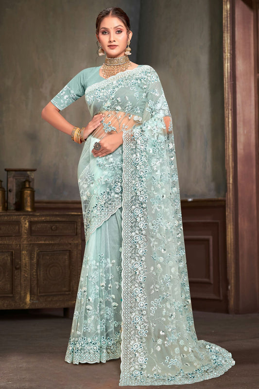 Sky Blue Colour Net Designer Saree