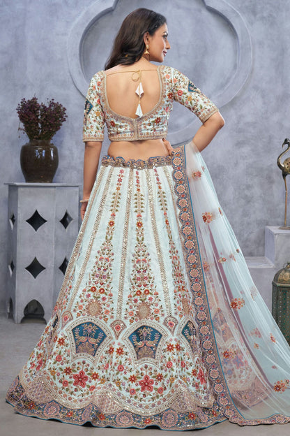 Sky Blue Colour Organza Embroidery Lehenga Choli VSLC1111374