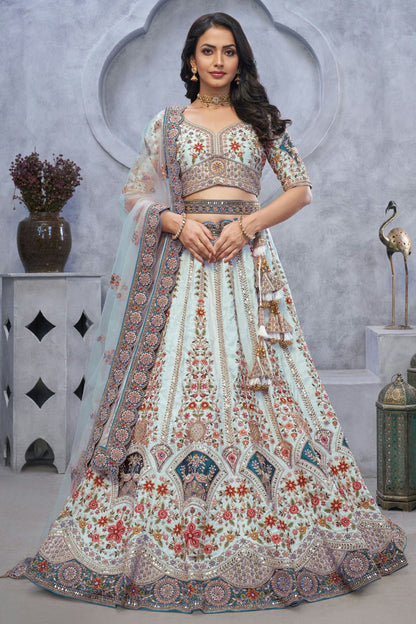 Sky Blue Colour Organza Embroidery Lehenga Choli