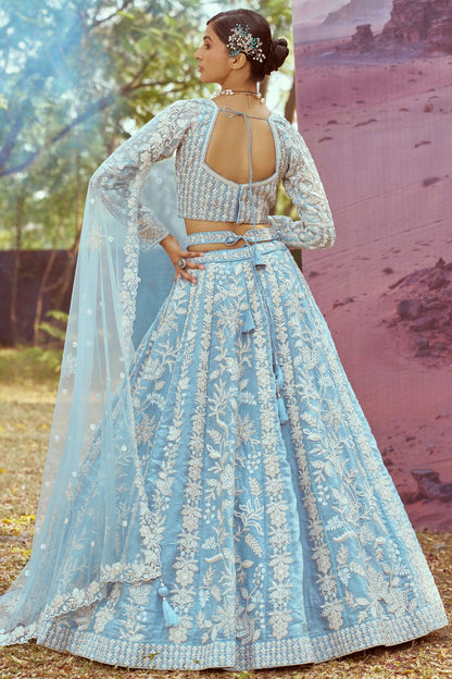 Sky Blue Colour Organza Embroidery Lehenga Choli