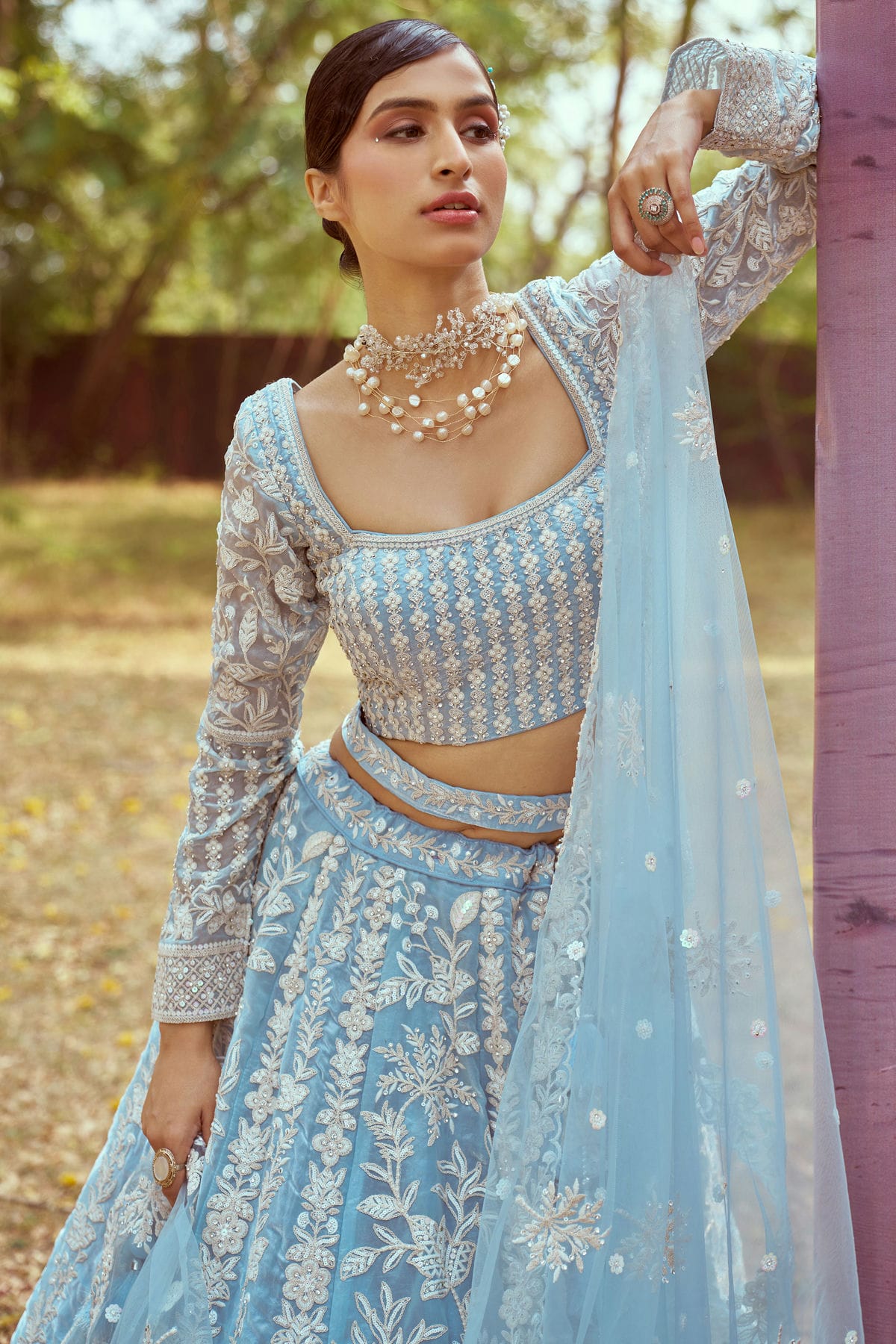 Sky Blue Colour Organza Embroidery Lehenga Choli