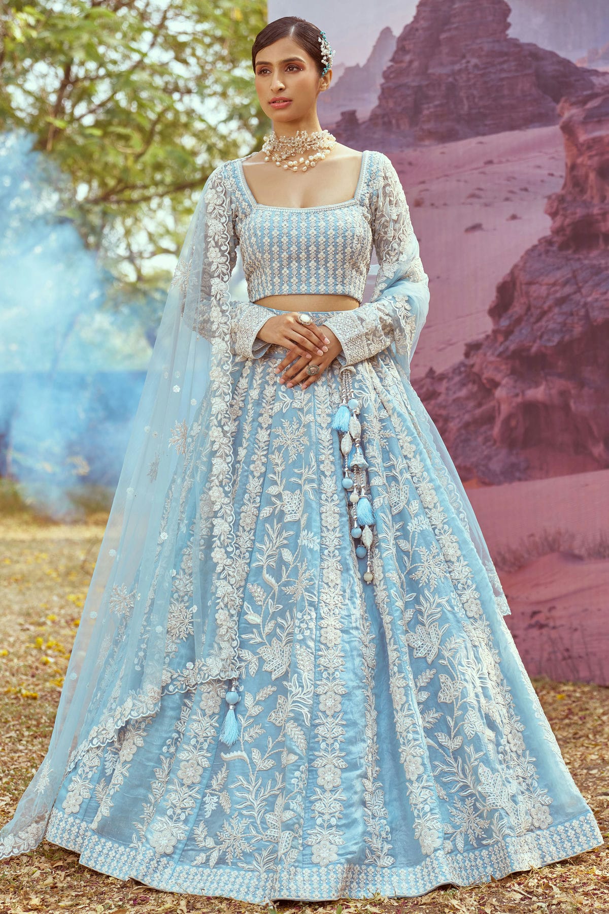 Sky Blue Colour Organza Embroidery Lehenga Choli