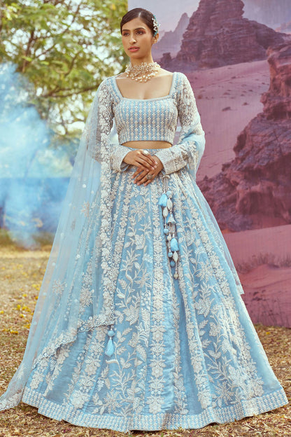 Sky Blue Colour Organza Embroidery Lehenga Choli