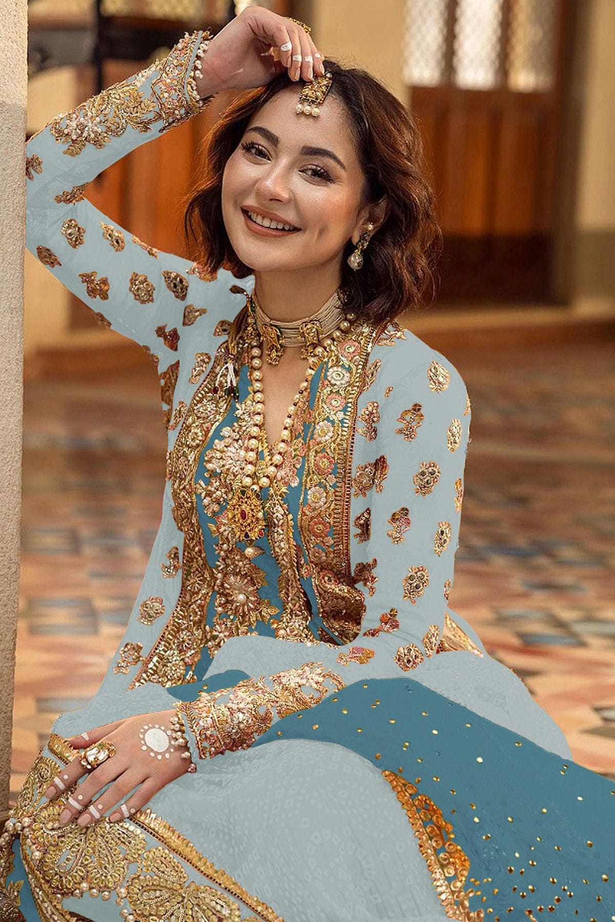 Sky Blue Colour Organza Pakistani Suit