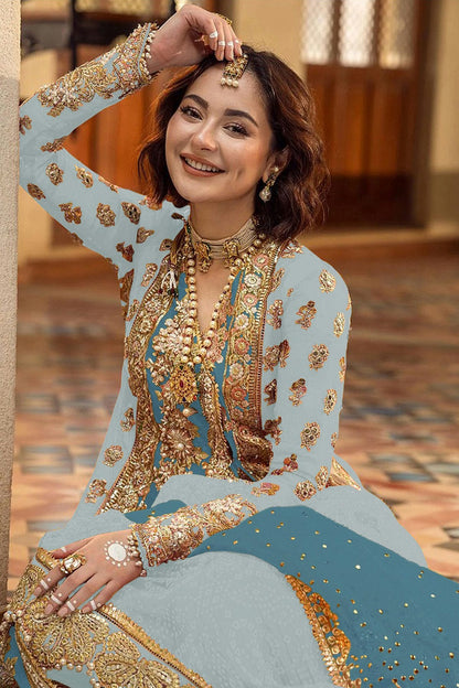 Sky Blue Colour Organza Pakistani Suit