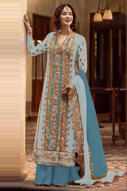 Sky Blue Colour Organza Pakistani Suit