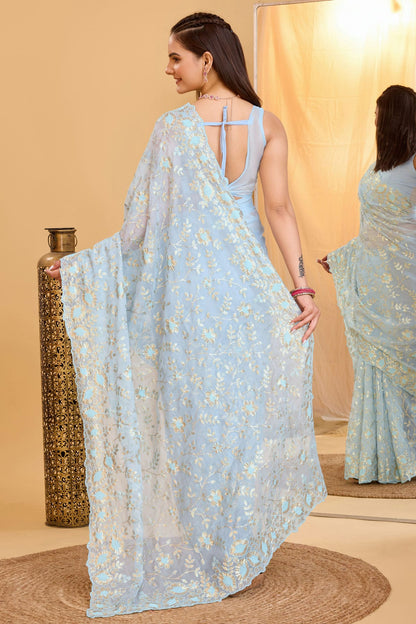 Sky Blue Colour Organza Saree