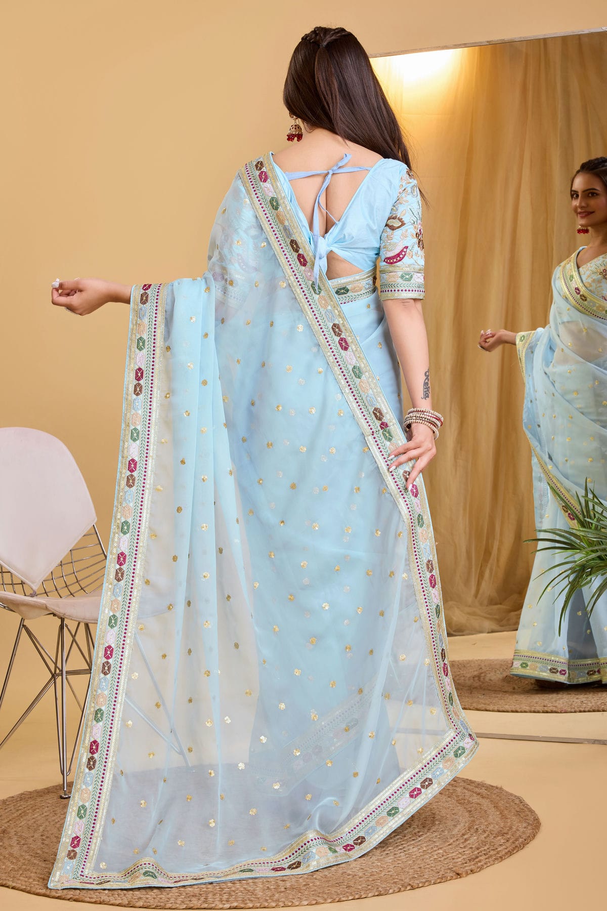 Sky Blue Colour Organza Saree