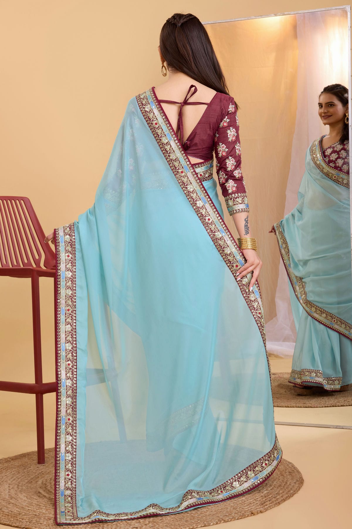 Sky Blue Colour Organza Saree