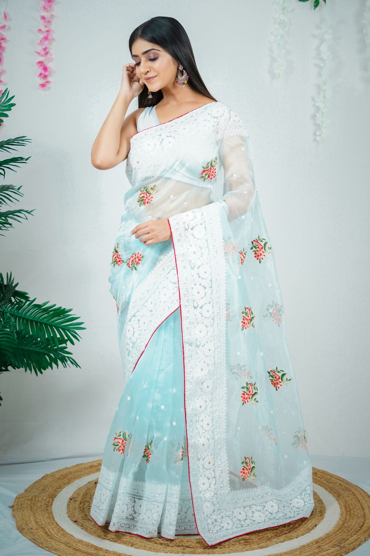 Sky Blue Colour Organza Saree