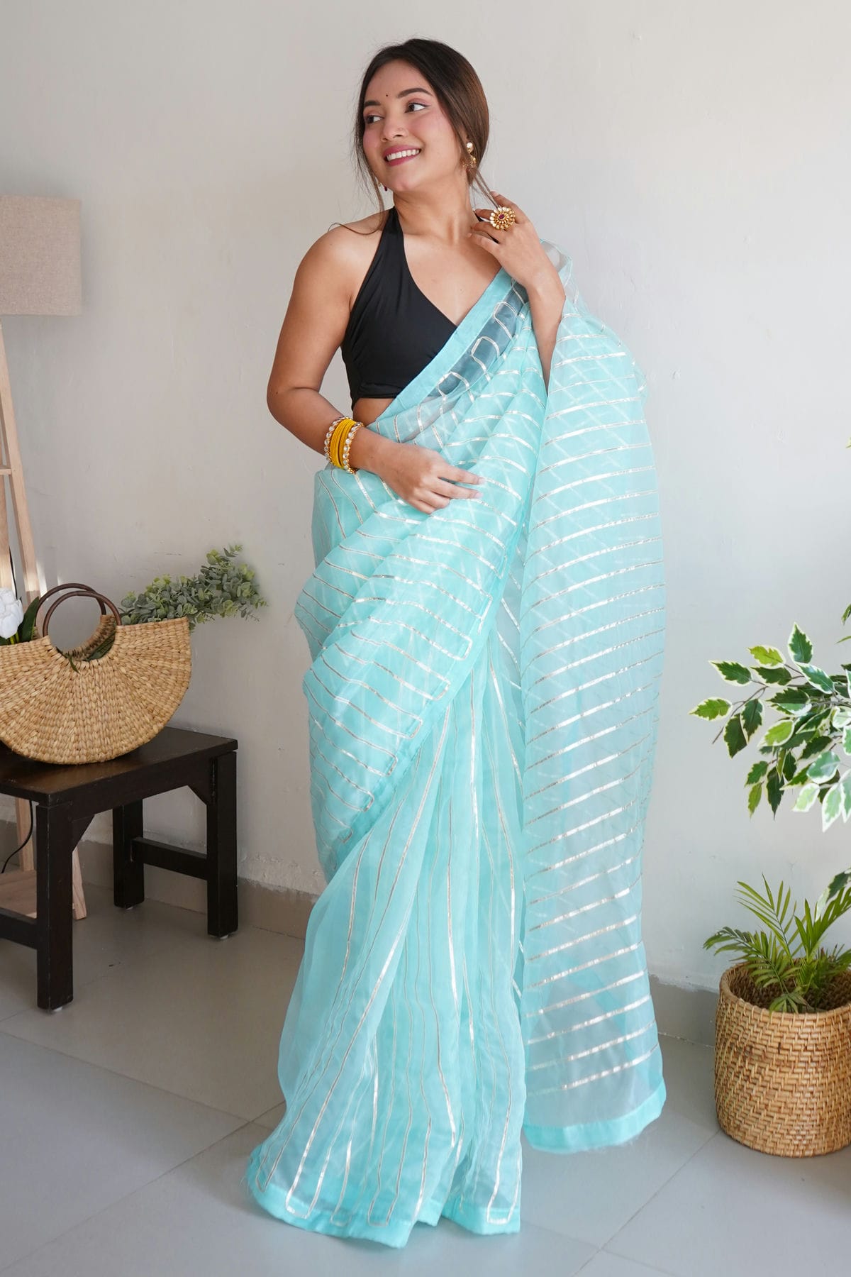 Sky Blue Colour Organza Saree