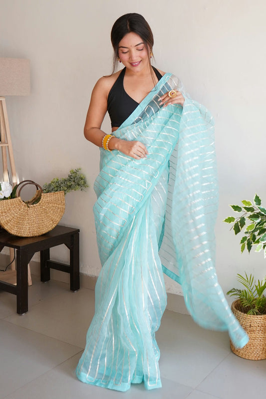 Sky Blue Colour Organza Saree