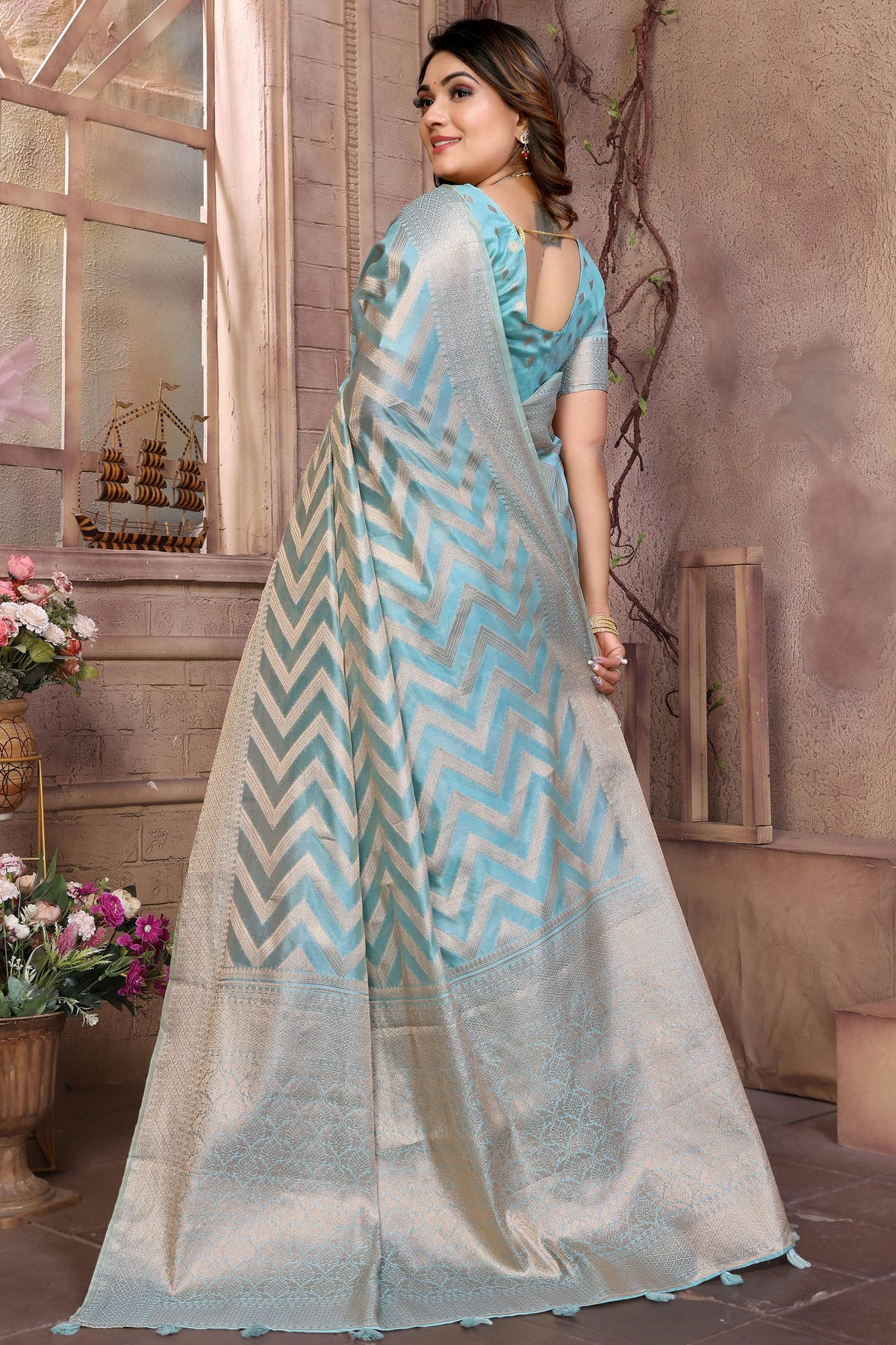 Sky Blue Colour Organza Saree VSSD1112745