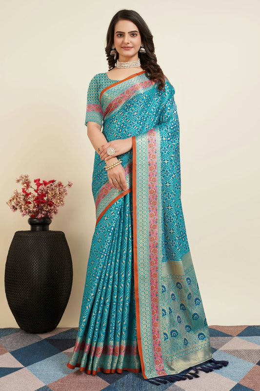 Sky Blue Colour Patola Silk Saree