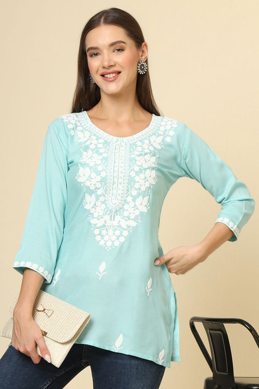 Sky Blue Colour Rayon Readymade Top