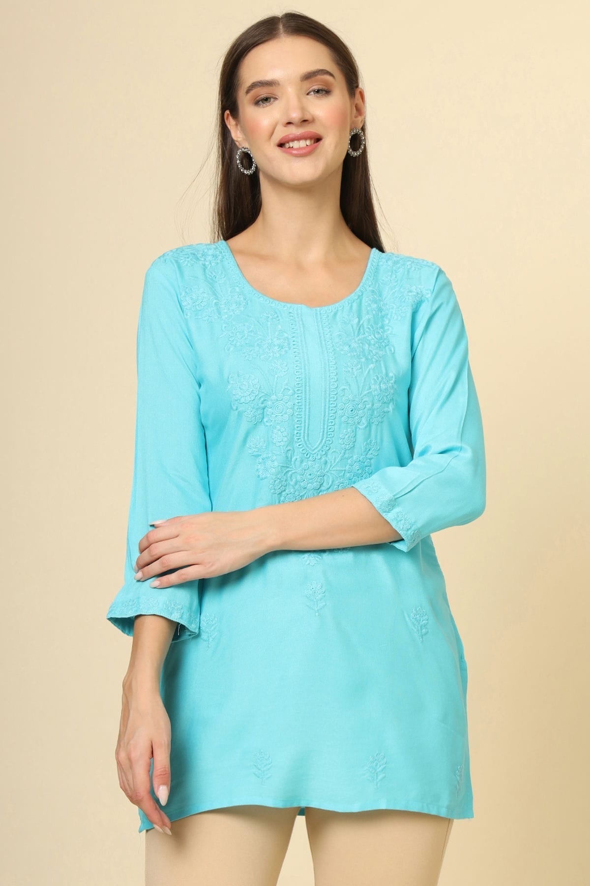 Sky Blue Colour Rayon Readymade Top