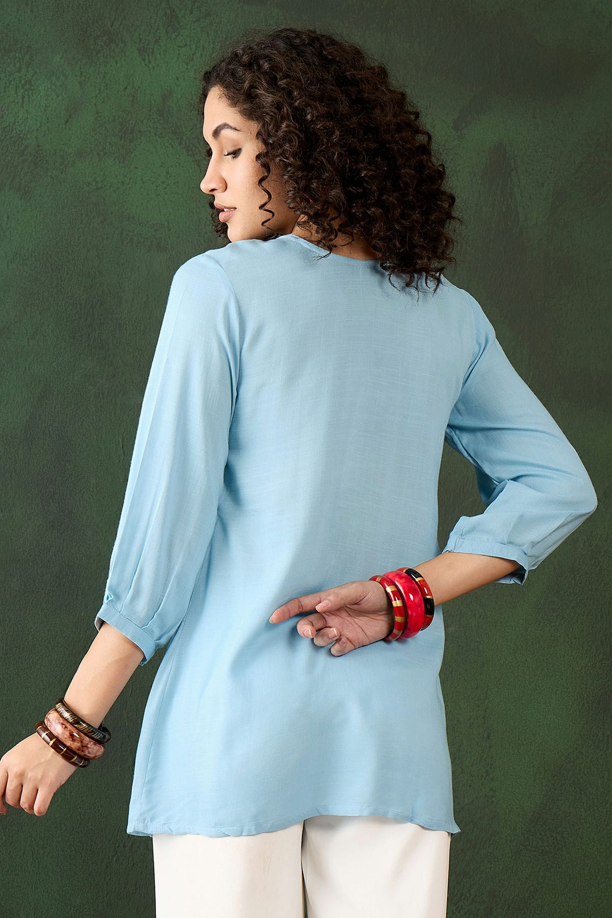 Sky Blue Colour Rayon Readymade Top