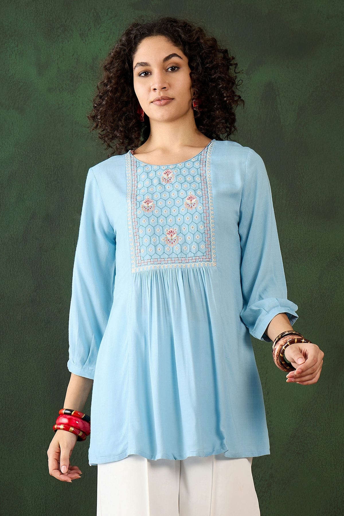 Sky Blue Colour Rayon Readymade Top