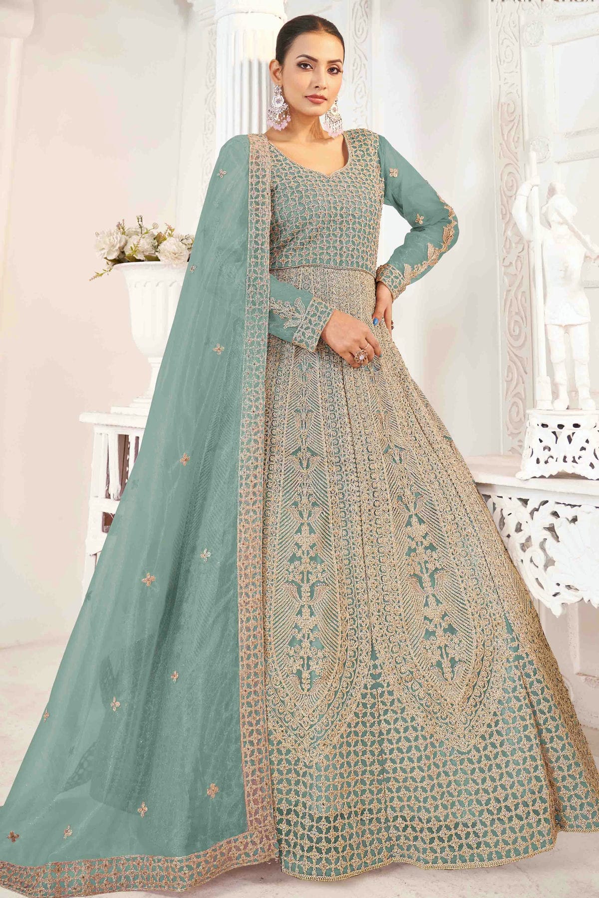 Sky Blue Colour Semi Stitched Butterfly twill Net Anarkali Suit VSSM1140717