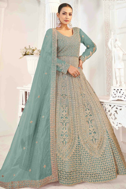 Sky Blue Colour Semi Stitched Butterfly twill Net Anarkali Suit VSSM1140717