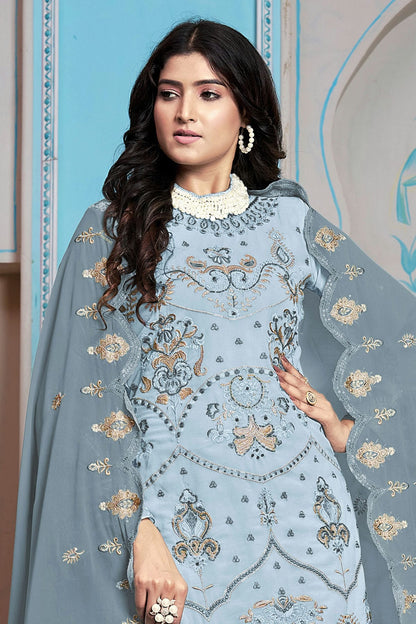 Sky Blue Colour Semi Stitched Faux Georgette Pakistani Suit