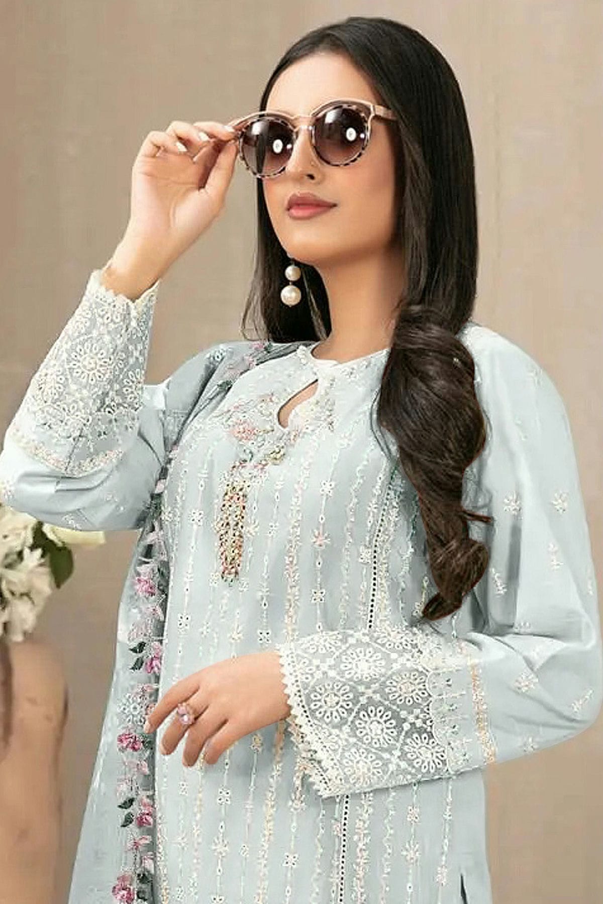 Sky Blue Colour Semi Stitched Faux Georgette Pakistani Suit