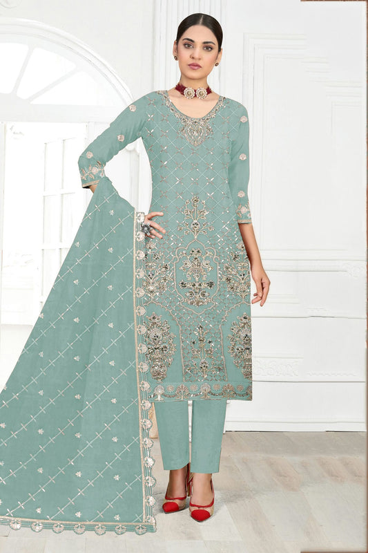 Sky Blue Colour Semi Stitched Faux Georgette Pakistani Suit