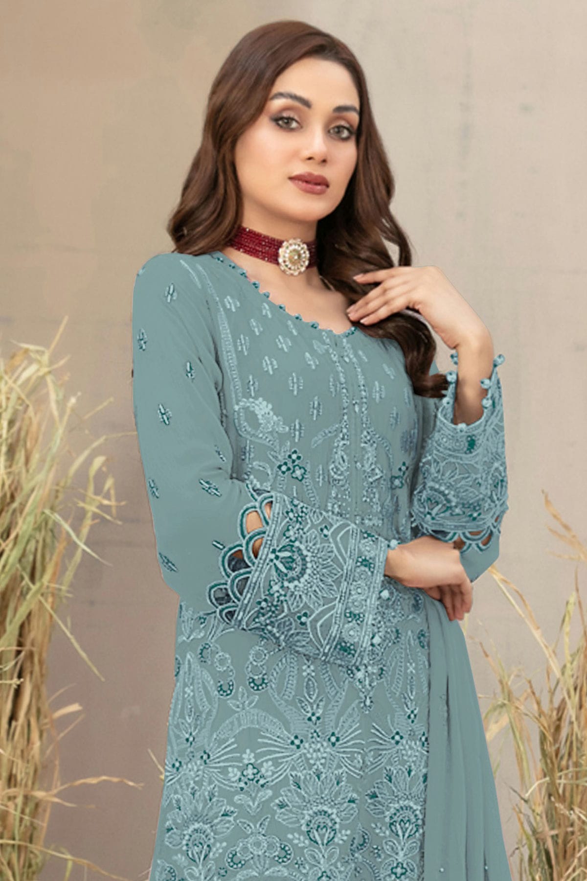 Sky Blue Colour Semi Stitched Georgette Pakistani Suit VSSM1140662