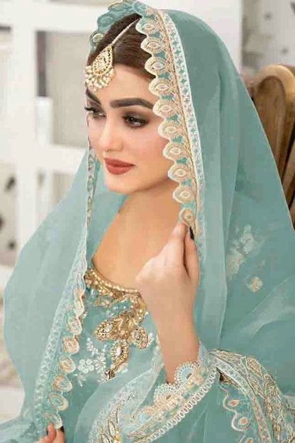 Sky Blue Colour Semi Stitched Organza Pakistani Suit VSSM1140657