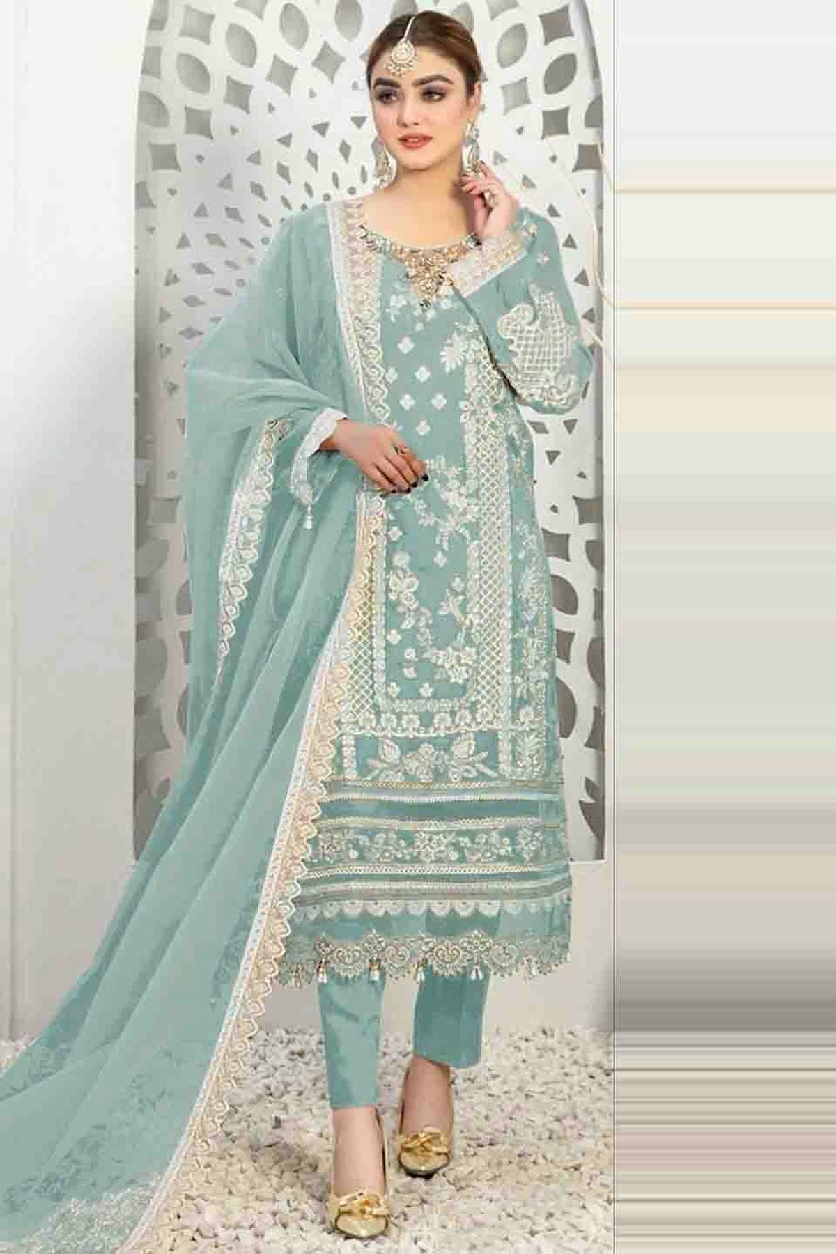 Sky Blue Colour Semi Stitched Organza Pakistani Suit VSSM1140657