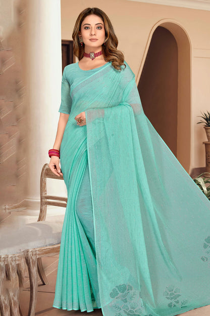 Sky Blue Colour Silk Designer Saree