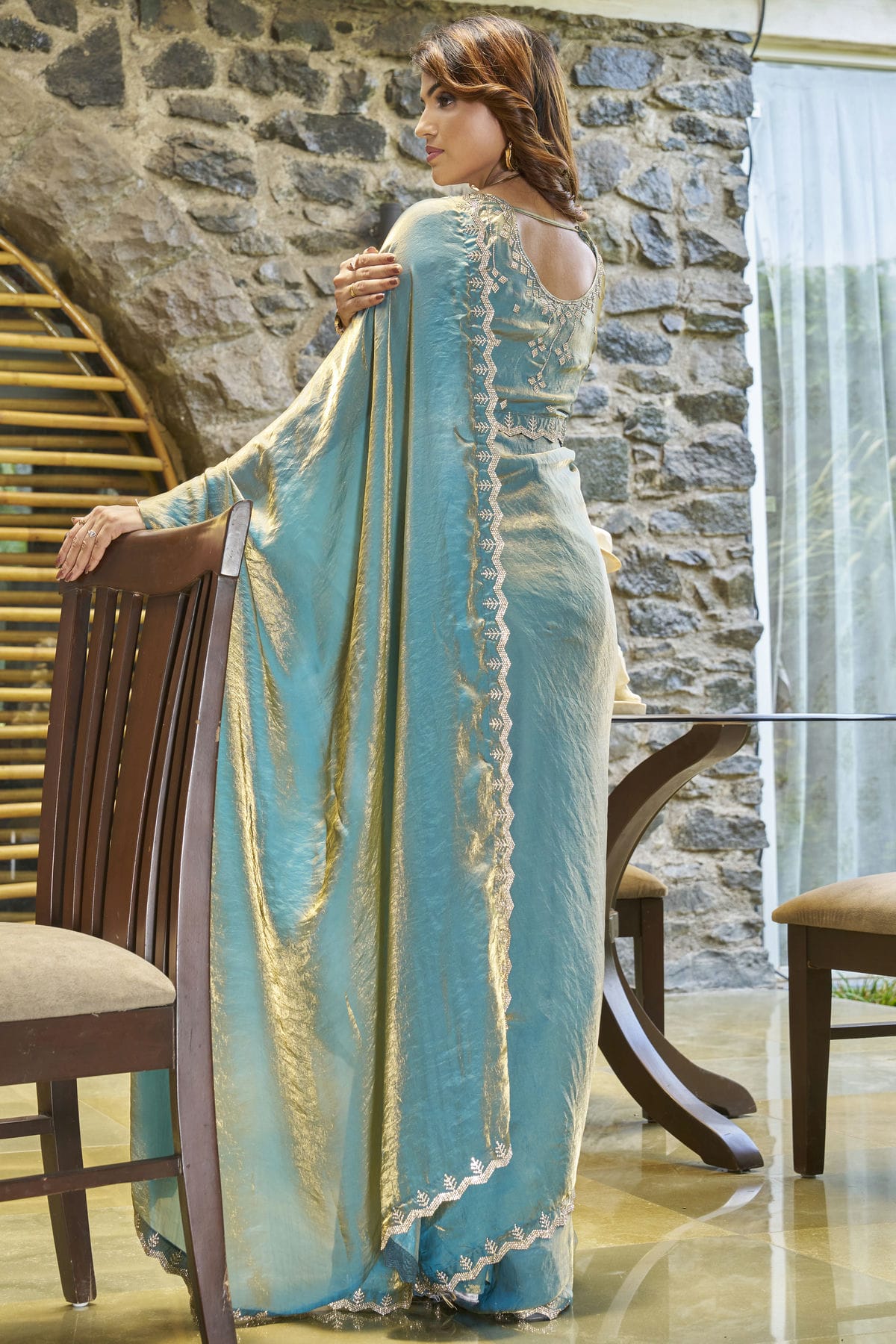 Sky Blue Colour Silk Designer Saree