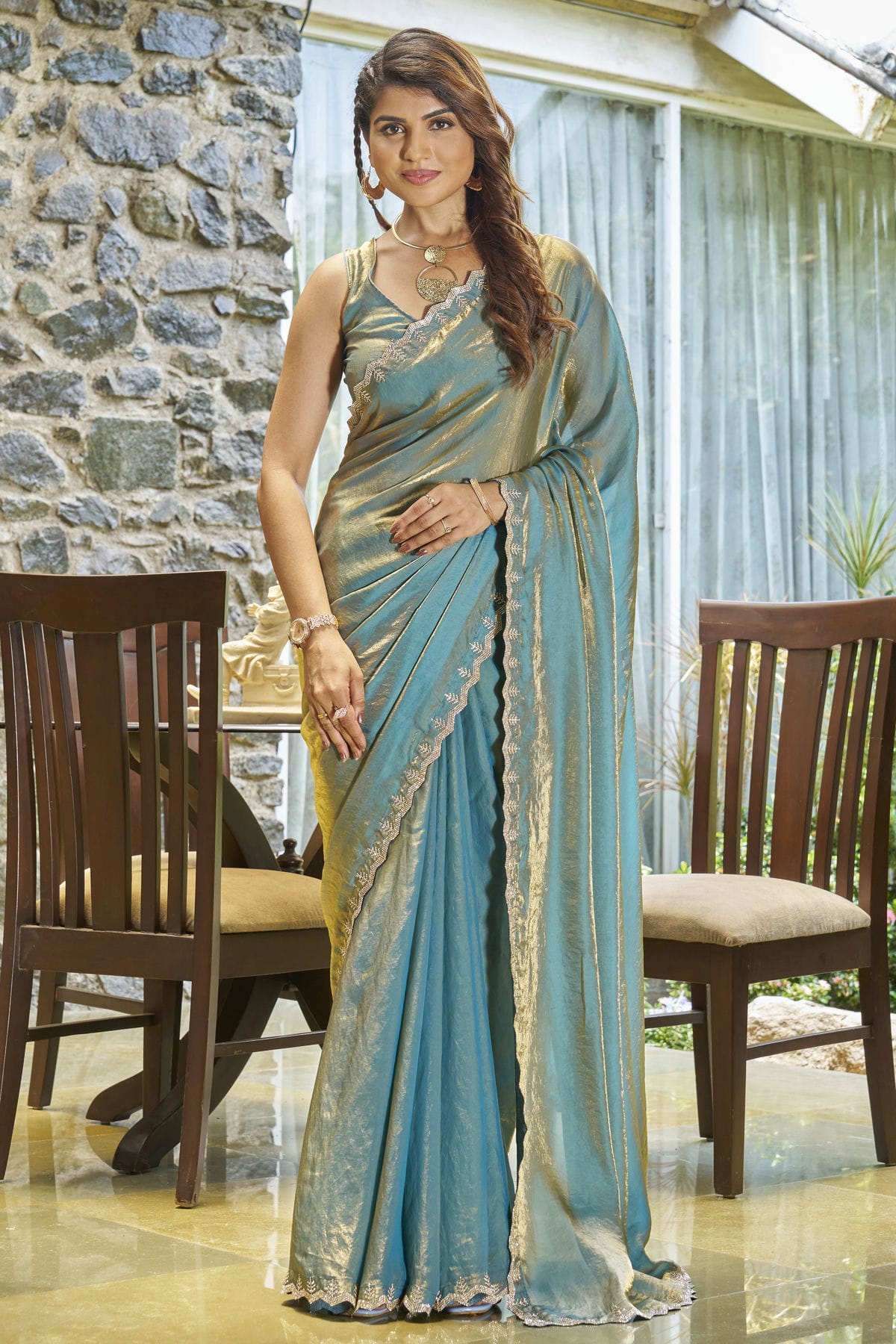 Sky Blue Colour Silk Designer Saree