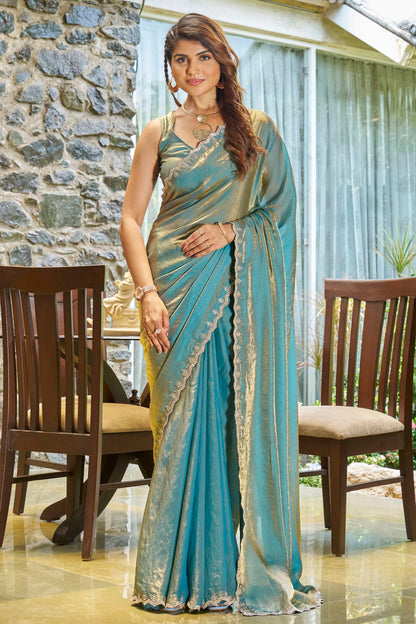 Sky Blue Colour Silk Designer Saree