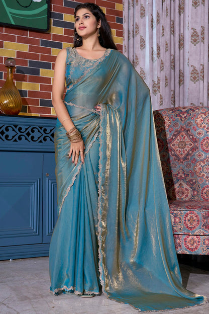 Sky Blue Colour Silk Designer Saree