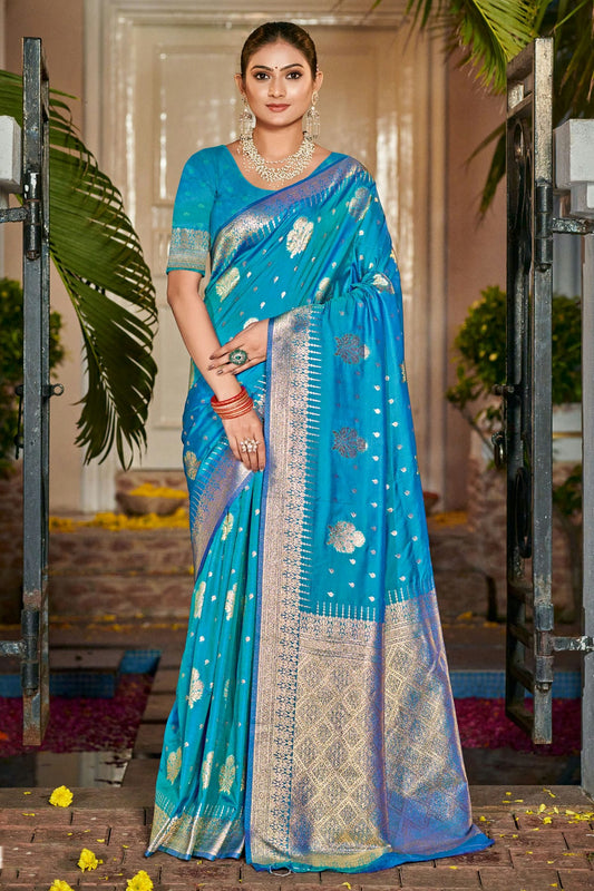 Sky Blue Colour Silk Traditional Saree