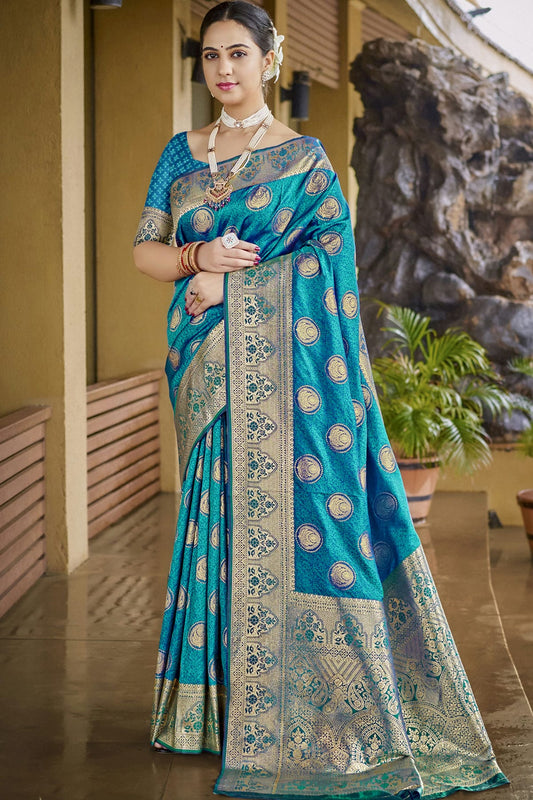 Sky Blue Colour Silk Traditional Saree